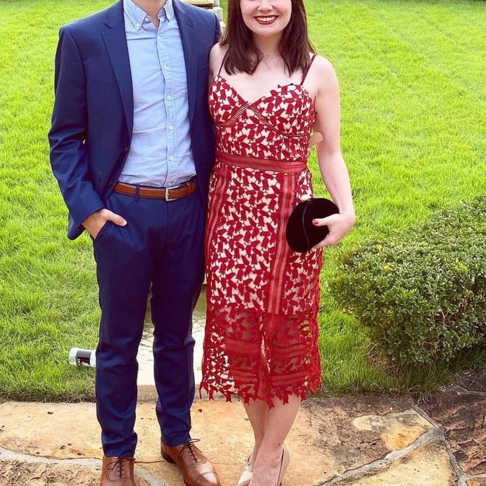 Just Me Red and Cream Lace Dress